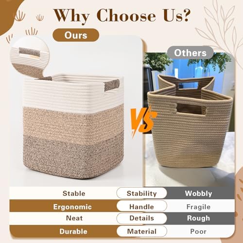 12 Inch Storage Cubes, 3 Pack Cube Storage Bins for Organizing, Cotton Rope Woven Baskets for Shelves, Bathroom, Kids Room, Closets, Baby Nursery - Image 6