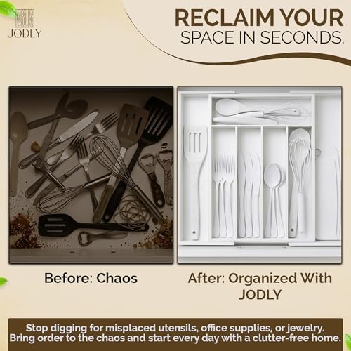Bamboo Kitchen Utensil Drawer Organizer for Silverware | 100% Natural Expandable 14-20 Inch Kitchen Drawer Organizers for Utensils | Non-Slip Base | Screwed Joints for Long-Lasting Durability - Image 7