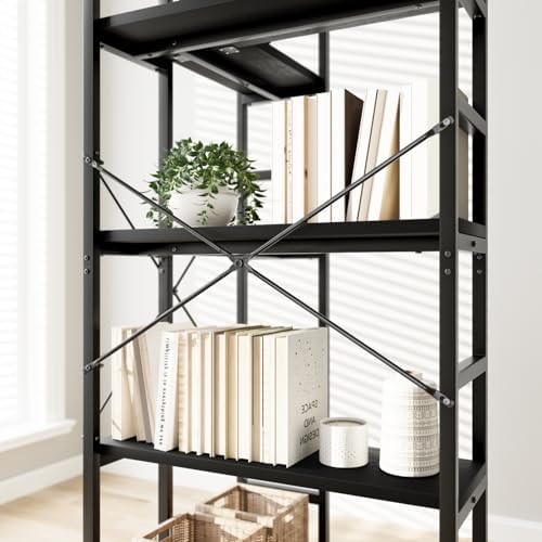 NUMENN 5-Tier Corner Bookshelf, 27" L*23" W*66''H L-Shaped Bookcase, Black - Image 6