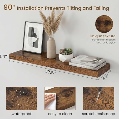 Dreamland Floating Shelves for Wall, 27.5 Inch Long Shelves, Wall Decor for Bedroom, Kitchen, Living Room & Book Storage, Mounted Floating Shelf with Invisible Brackets, Set of 2, Rustic Brown - Image 3