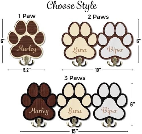 Personalized Dog Leash Holder, Custom Dog Paw Harness Wall Hanger Organizer with Name, Decorative Hooks for Leashes, Keys, Collars, Leash Rack Wall Mount for Entryway, Hallway, Gift for Pet Lovers - Image 5