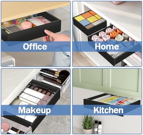 SVNNELP Under Desk Table Drawer Storage Organizer,3 Pack Large & Medium & Small Slide Out Desk Drawers - Hidden Desktop Organizer,Adhesive Storage Pencil Tray Under Table(BLACK/LMS) - Image 7