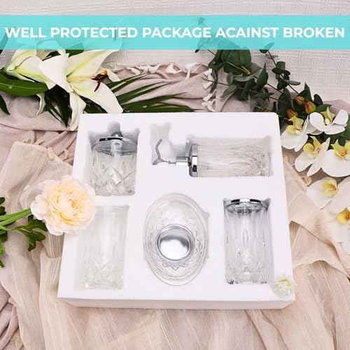 Clear Bathroom Accessories, Round Thick Glass & Metal Pump - Image 6