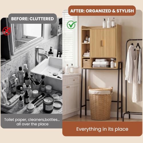 Over The Toilet Storage Cabinet,31" W Bathroom Organizer, Oak - Image 5