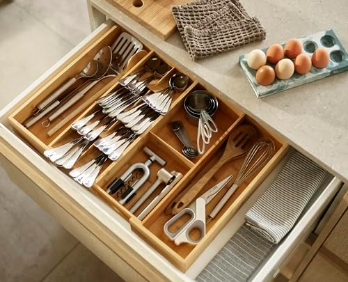 Joseph Joseph DrawerStore Expanding Silverware, Flatware, Utensil & Gadgets Organizer, Expandable in Drawer Space Saving Tray, Bamboo - Image 5