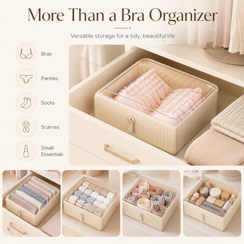 Bra Organizer for Closet, Stackable Pull-Out Drawer with Clear Top, Bra Storage Box for A-C Cup Bras, Teen Bras, Lingerie, Underwear, Socks, Scarves and Baby Clothes - Image 7
