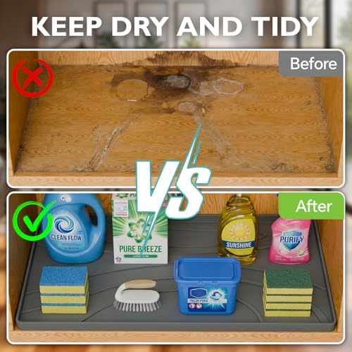 Under Sink Mat 31" x 22", Silicone Under Sink Liner for Kitchen and Bathroom, Waterproof Cabinet Protector Drip Tray, Protects Cabinets from Leaks and Spills - Image 4