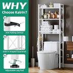 Kalrin Over The Toilet Storage with X Shape Side Guardrail, 3-Tier Over Toilet Storage Rack with Drain Basket, Freestanding Bathroom Organizer for Balcony Laundry, Pure White - Image 4