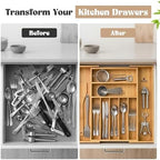 AB Home & Beauty Expandable Bamboo Drawer Organizer for Kitchen Utensils - Adjustable Silverware Organizer, Non-Slip Bamboo Cutlery Tray, Eco-Friendly Kitchen Drawer Storage - Image 7