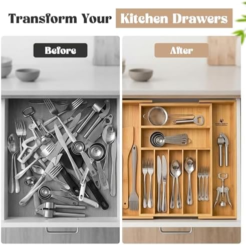 AB Home & Beauty Expandable Bamboo Drawer Organizer for Kitchen Utensils - Adjustable Silverware Organizer, Non-Slip Bamboo Cutlery Tray, Eco-Friendly Kitchen Drawer Storage - Image 7