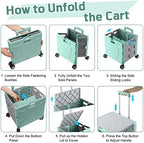 FELICON Folding Utility Cart Rolling Crate Handcart Basket Tote-Green+Gray - Image 4