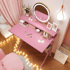 COTUBLR Small Desk, 27.5 Inch Small Computer Desk for Spaces, Computer Desks with Adjustable Monitor Stand, Compact Desks with Storage, Tiny Study Table for Bedroom Home Office, Pink - Image 7