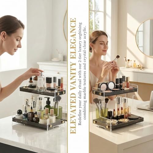 FFK Bathroom Organizer Countertop,2 Tier Bathroom Counter Organizer Kitchen Spice Rack Cosmetic Organizer,Countertop Storage Shelf for Bathroom, Kitchen, Living Room, Bedroom, Dressing Table - Image 3
