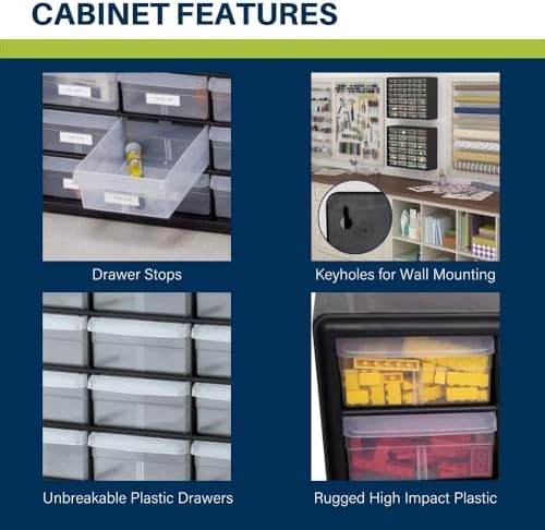 Akro-Mils 24-Drawer Plastic Drawer Storage Cabinet for Garage Organization, Bead Organizer, Building Bricks Storage, Teacher Toolbox, Makeup Organizer, 20-Inch W x 6-Inch D x 16-Inch H, 10124 White - Image 4