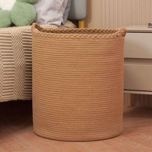 90L Oversize Woven Laundry Basket,Cotton Tall Laundry Hamper for Blankets,Clothes,Pillows,Toys,Shoes Large Laundry Bin Brown by Homlikelanfocusonhomestorageanddecorationfordecades