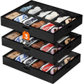 Lifewit Under Bed Shoe Storage Organizer 3 Pack(12 Shoes Cells), 4.3 Inches Profile Fabric Shoes Container Box with Clear Cover, Foldable Storage Bag with 2 Handles, Fits 18 to 36 Pairs by Lifewit