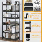 HCHQHS 6 Tier Bookshelf, Adjustable Industrial Bookcase, Vertical Tall Book Shelf, Wood and Black Metal Open Bookshelves for Home Office, Living Room, Bedroom, 70 Inch - Image 5