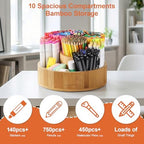 Marker Organizer Rotating Bamboo Desk Organizer, Silent 360° Rotation Caddy, 10 INCH LARGE Art Supply Caddy Holds 140+ Markers, 750+ Pencils for Home Office, Classroom, Birthday Gift, 10 Compartment - Image 7