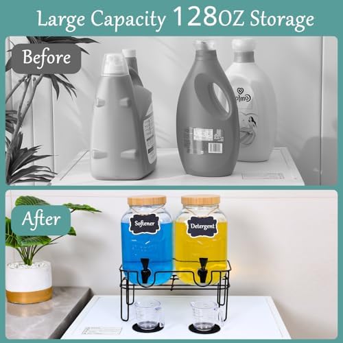 Laundry Detergent Dispenser BY VEGEVIGI, 128OZ Glass Laundry Soap Disepnser Container, Fabric Softener Dispenser, Laundry Room Organization, 2P - Image 5