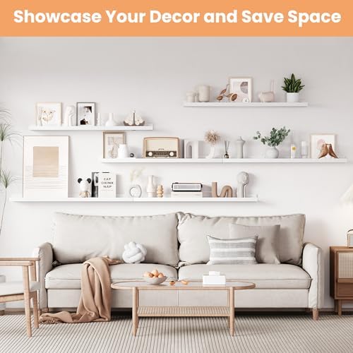 upsimples Floating Shelves for Wall Decor and Storage, White, 6Pcs 47.3'' - Image 5