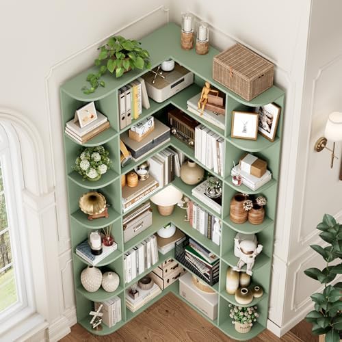 FOTOSOK 72" Tall Corner Bookshelf, 6-Tier Bookshelf and Bookcase, Green - Image 4