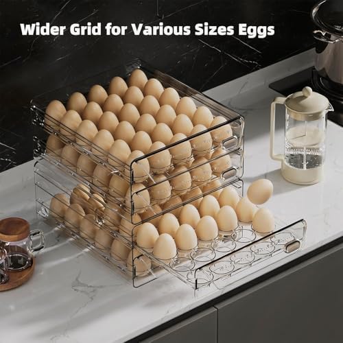 HIYOHIYO Clear 60 Grid Egg Organizer for Refrigerator with Drawers, 2-Tier - Image 5
