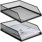 Hicarer 2 Pcs Black Metal Letter Tray Stackable Desk Tray Single Wire Mesh Organizer Front Load File Paper Holder for Desktop Office Home School Classroom (12.8 x 9.84 Inch) by Hicarer
