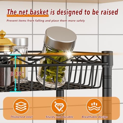 Golpart Basket Shelves Closet Rack with Wheels Metal Pantry Wire Shelf Unit - Image 3