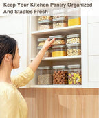 Pop Airtight Food Storage Containers Set with Lids, 6 Pcs Stackable One Button Opening Food Containers Kitchen Pantry Organization and Storage, BPA Free Stackable Cereal Container (0.5, 1.2, 1.8qt)*2 - Image 3