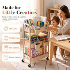 Beige 3 Tier Rolling Storage Cart Metal on Wheels, Cream Diaper Caddy Carts - Image 3