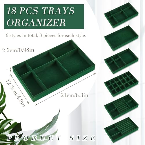 Junkin 18 Pcs Stackable Jewelry Drawer Organizer Inserts Dark Green - Image 2