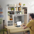 REIBII Desktop Bookshelf, 8 Shelves Desk Hutch for Dorm Room, White - Image 3