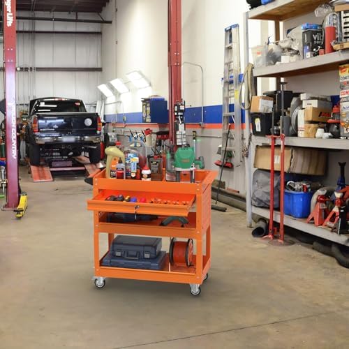 3 Tray Rolling Tool Cart with Drawers, 400 LBS Capacity Mechanic Tool Cart on Wheels, Heavy Duty Utility Cart with Pegboard, Tool Storage Cart for Garage and Repair Shop, Orange - Image 2