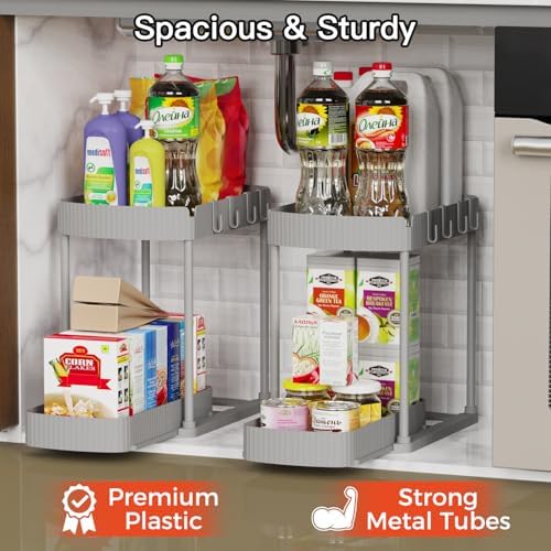 2 Packs Under Sink Pull-Out Storage Organizers, 14.8 Inches, Grey - Image 3