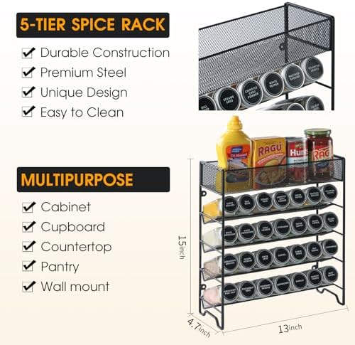 Skiileor Spice Rack Organizer with 28 Spice Jars,Spice Labels and Funnel - Image 2