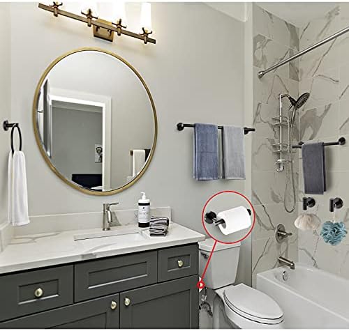 6 Pieces Matte Black Bathroom Hardware Accessories Set Hand Towel Ring 16&23.6 inch Round Towel Bar Silver Toilet Paper Holder Towel Hooks 2 Pieces SUS 304 Stainless Steel,Heavy Duty,Wall Mounted - Image 2
