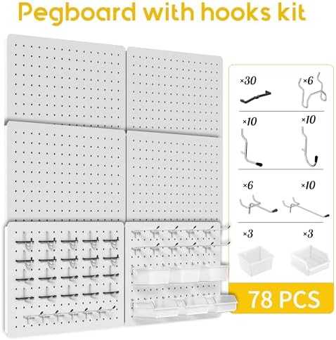 Pegboard Organizer Kit,6 Pack 14.76x10.82 in Metal Panels with 6 Bins,White - Image 2