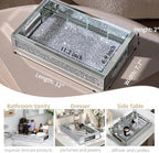Rectangle Glass Tray with Handles for Dresser, Mirror Makeup Organizer Perfume Display, Crushed Diamond Home Decor Accent for Vanity, Living Room Tables, Silver(12”x7.7”x2”) - Image 3