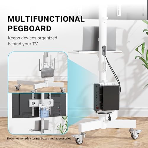 BONTEC Rolling TV Stand with Pegboard Storage for 32–65 Inch TVs, White - Image 2