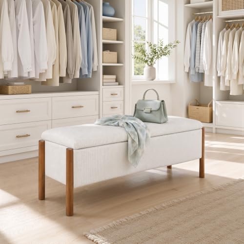 50" Shoe Bench with Storage, Waffle Weave Shoe Rack Bench, Chenille Shoe Storage Bench Entryway Storage with Cushion for Front Doors Entrances Hallway, Mudroom, Closet, Bedroom, Beige, XR-Ben01 - Image 7