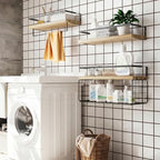Wood Floating Shelves Wall Mounted - 3+1 Tier Rustic Bathroom Wall Shelves Over Toilet with Wire Storage Basket and Towel Bar, Set of 4 Farmhouse Floating Shelf for Bathroom, Kitchen, Bedroom. - Image 7