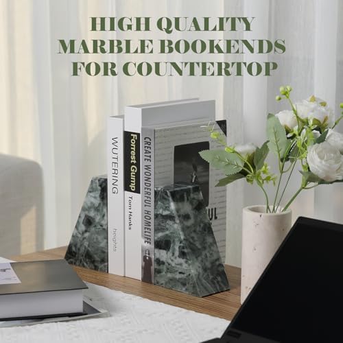 Karibiber Marble Bookends for Heavy Books, Decorative Bookends for Shelves, Green Stone Book Ends, Heavy-Duty Book Ends for Hardback Book & Cookbooks, Unique Book Stopper & Holder, Set of 2 - Image 5