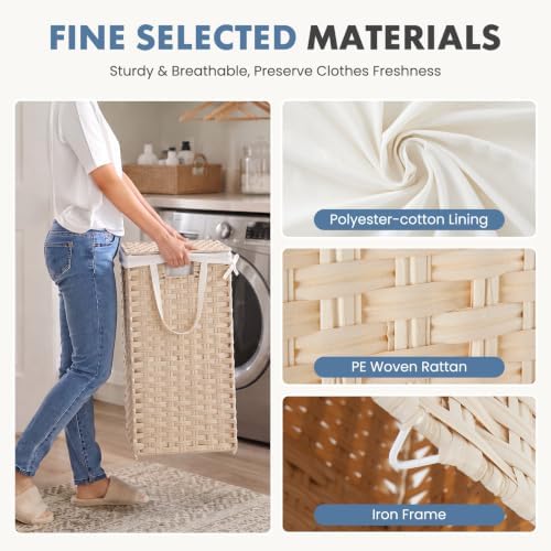DUMOS Laundry Basket with Lid, 110L Wicker Laundry Hampers, Summer Sand - Image 3