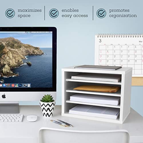 AdirOffice Shelf Desk Organizer, Wood 4-Tiered Stackable Shelves File Mail Organizer Paper Storage, Letter, Document Folder Holder for Office, Home, Classroom and More (White) - Image 5
