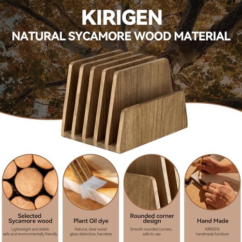 KIRIGEN Wooden Mail Organizer, 5-Slot File Holder for Desk, Brown 5K-DBR - Image 7