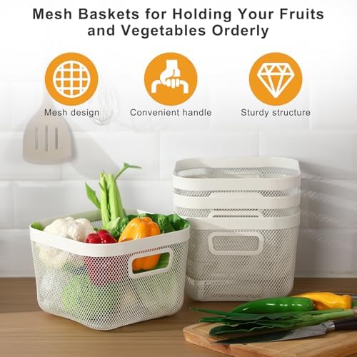 MorningRo 4 Pack White Metal Mesh Basket with Handles, Medium - Image 3
