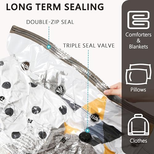 Vacuum Storage Bags, Compression Packing Space Saver Seal Bags for Clothing Bedding Comforters Blankets Pillows, 8 X-Jumbo - Image 5