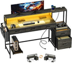 REAHOME 61 Inch 5 Drawers Grey Oak Reversible Gaming Desk by REAHOME