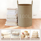 100L Extra Large Tall Cotton Rope Laundry Basket with Handles, Jute - Image 2