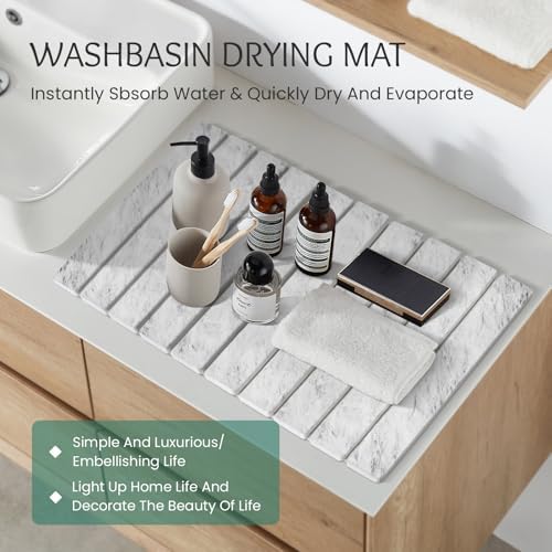 Stone Dish Drying Mat Collapsible Diatomaceous Earth Absorbent Mat Quick Dish Drying Pad Dish Rack Pad Match Any Counterto Multiple Usage for Kitchen,Bathroom (Light-Gray Frosted Pattern, 24"L x 16"W) - Image 6